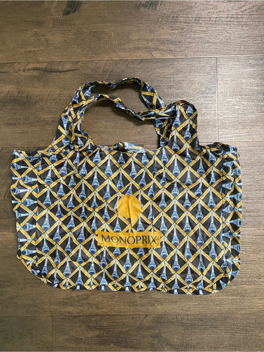Authentic Monoprix Eiffel Tower Nylon Market Tote Bag Paris Souvenir 16x12x4
